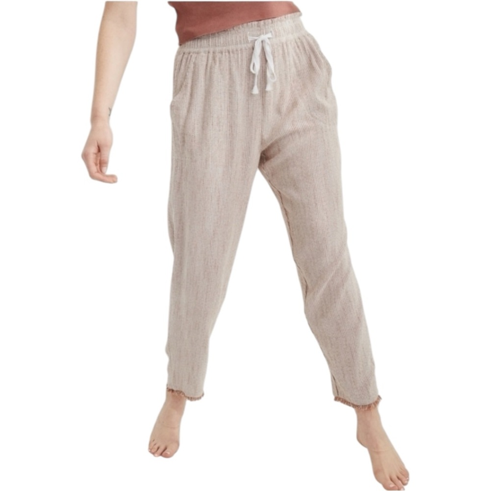 Aerie Brown & White Stripe Gauze High Waisted Pull On Pants size Small